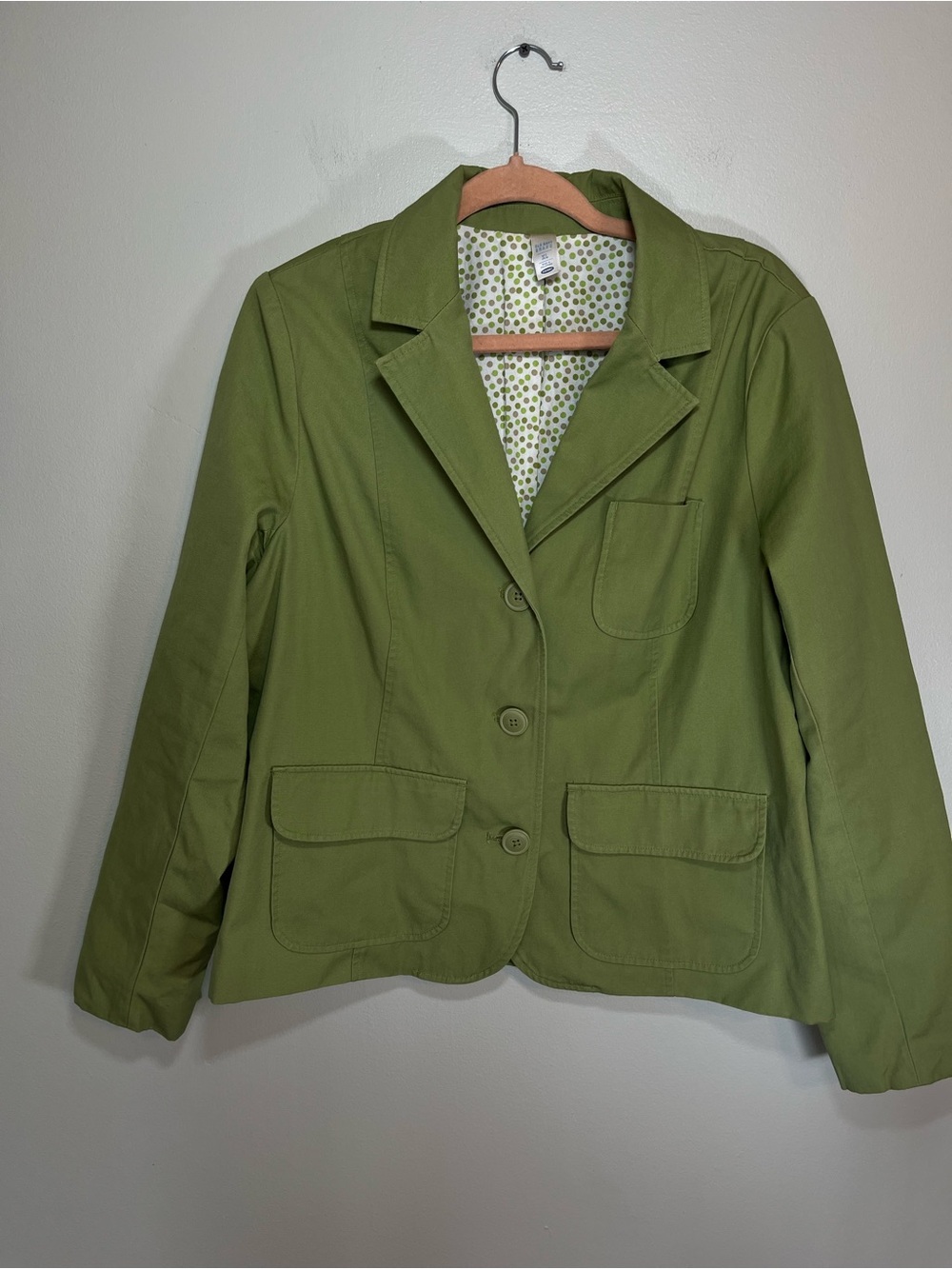 Vintage Old Navy Olive Apple Green 3-Button Blazer Lined Polka Dot XL